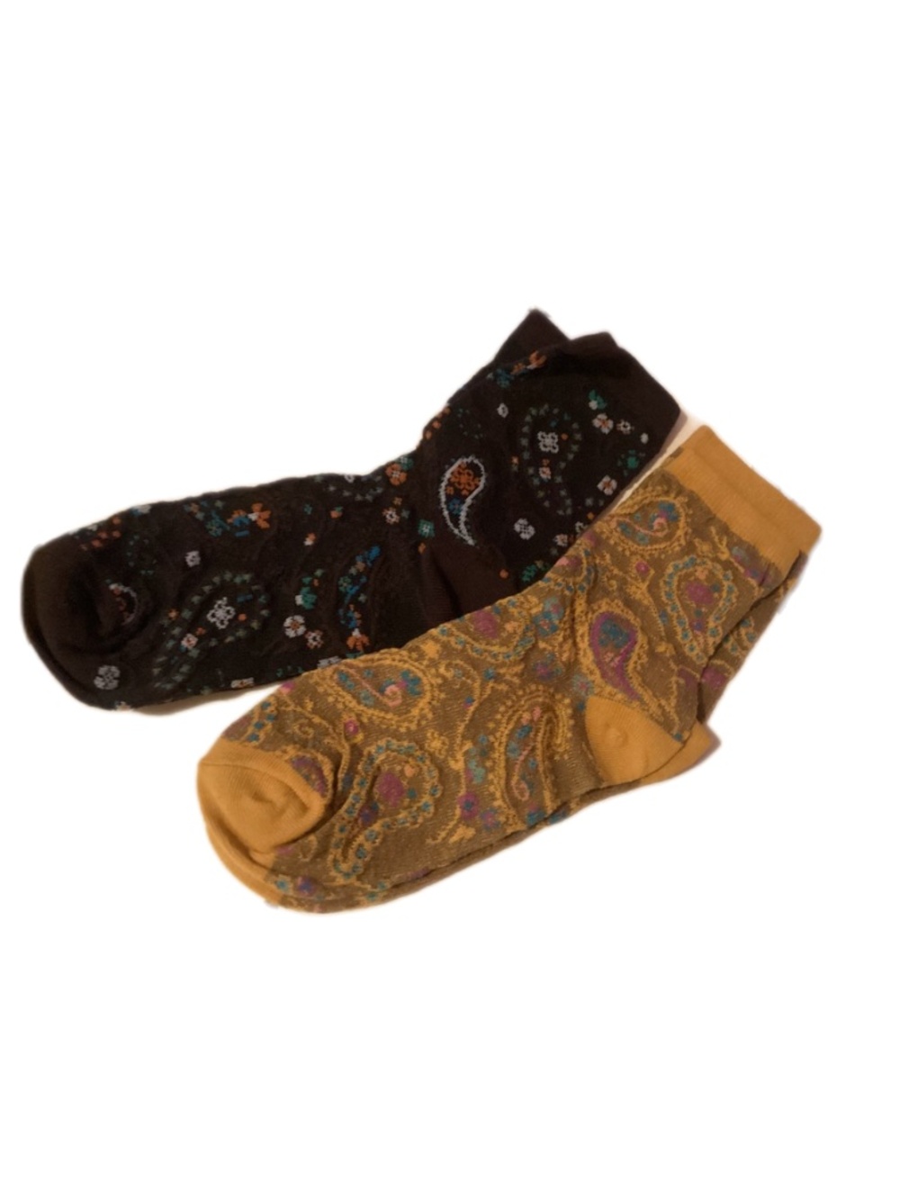 Brown & Gold Paisley Floral Crew Socks for Women - 2 pair